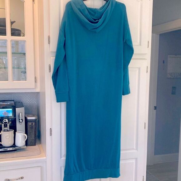 Stateside Teal Softest Fleece Hooded Midi Dress Kangaroo Pocket - Picture 4 of 9
